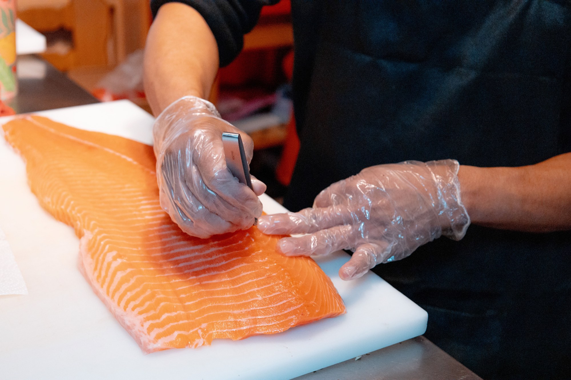 Sashimi being freshly cut